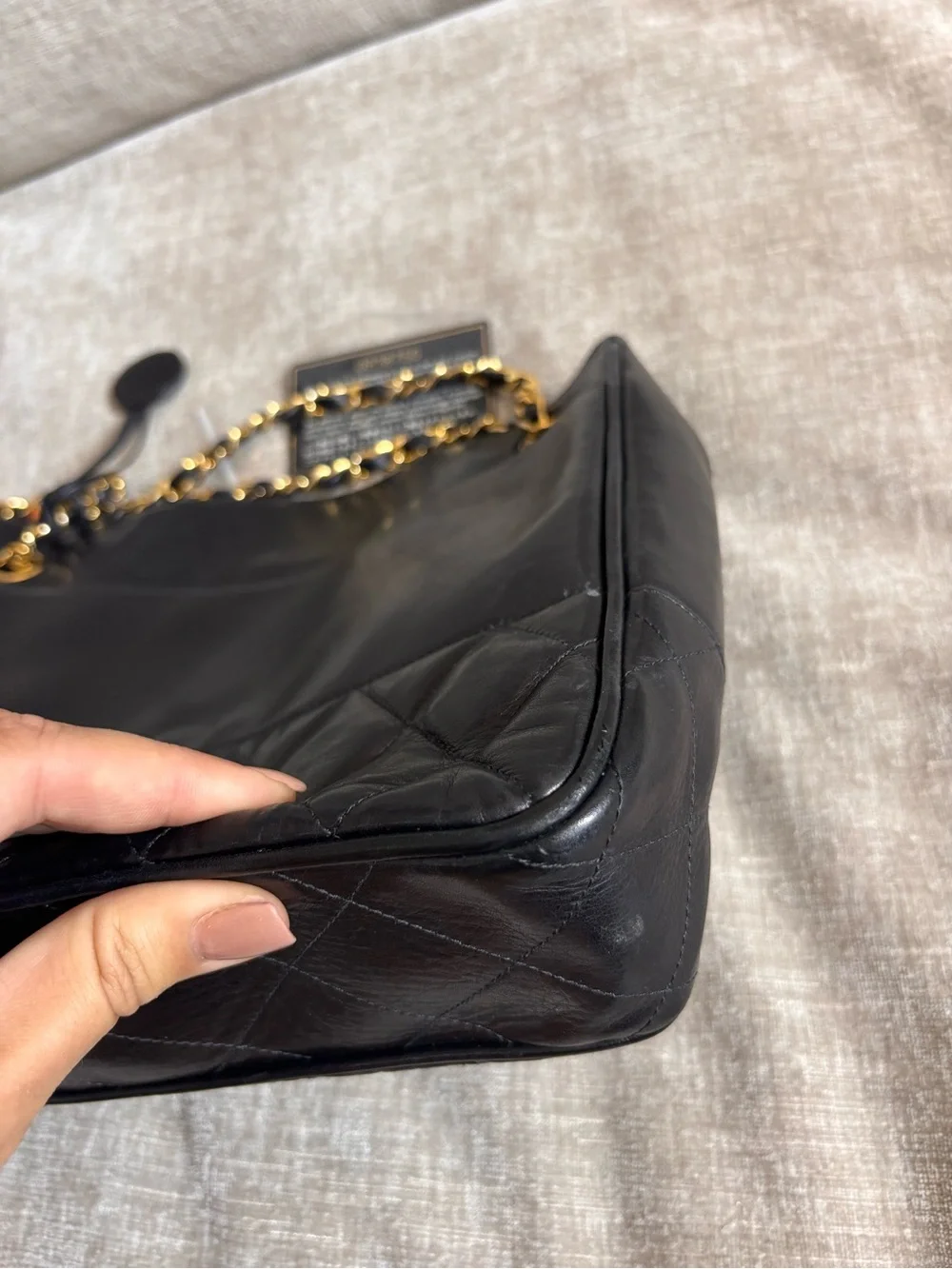 Authentic CHANEL black lambskin vintage charm shoulder bag